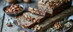 Ein Brett mit einem angeschnittenen Saaten-Brot.