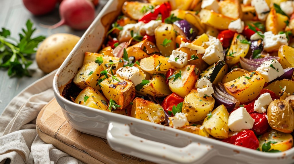 Ein-Blech-Rezept mit Zucchini: Feta-Kartoffeln mit Ofengemüse