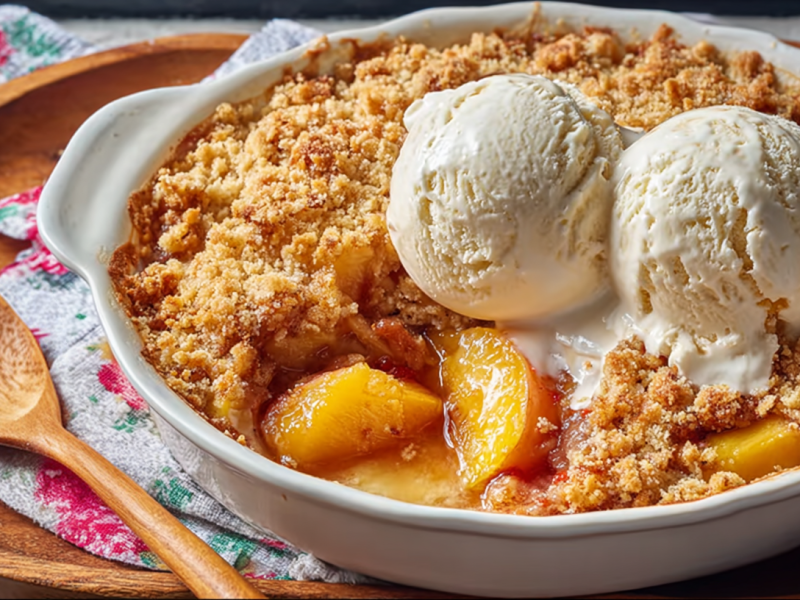 Mit diesem Rezept backst du den besten Pfirsich-Crumble