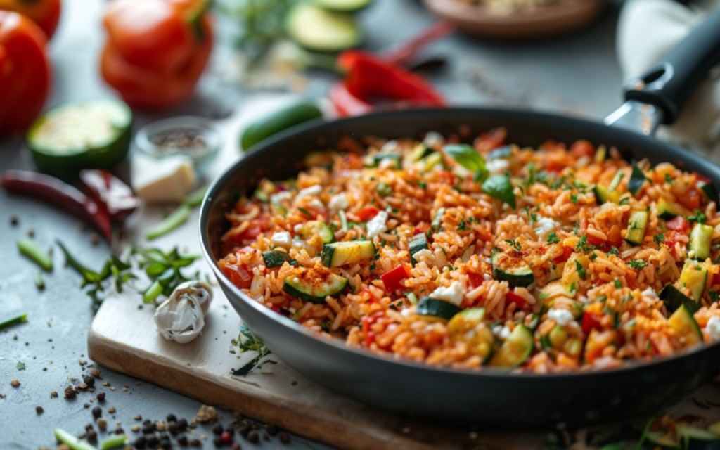 Einfache Zucchini-Pfanne mit Reis: schnelle Sommerküche