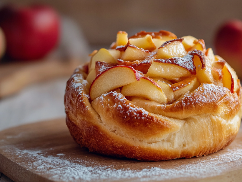 ApfelbrÃ¶tchen mit Quark auf einem Brett