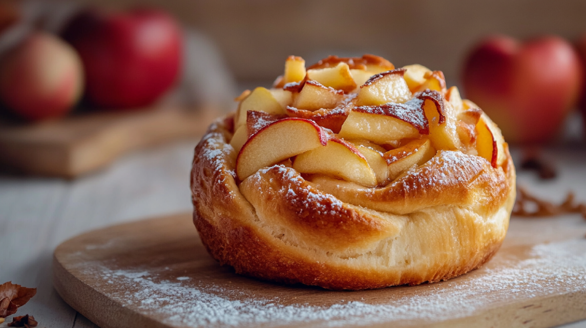 ApfelbrÃ¶tchen mit Quark auf einem Brett