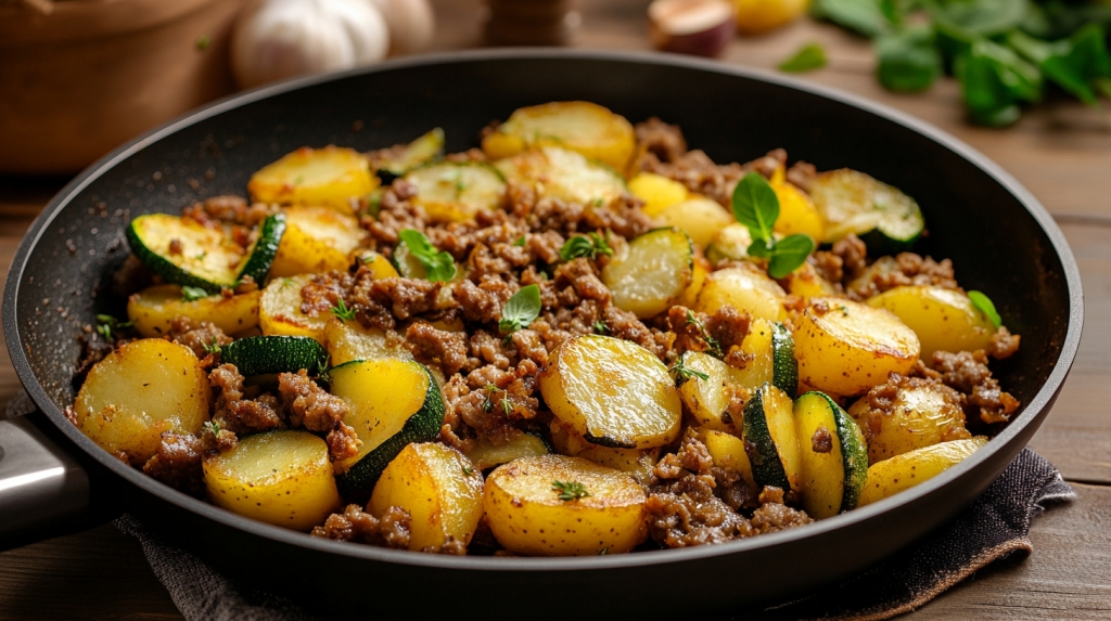 Bratkartoffeln mit Zucchini und Hackfleisch: leckere Feierabendküche