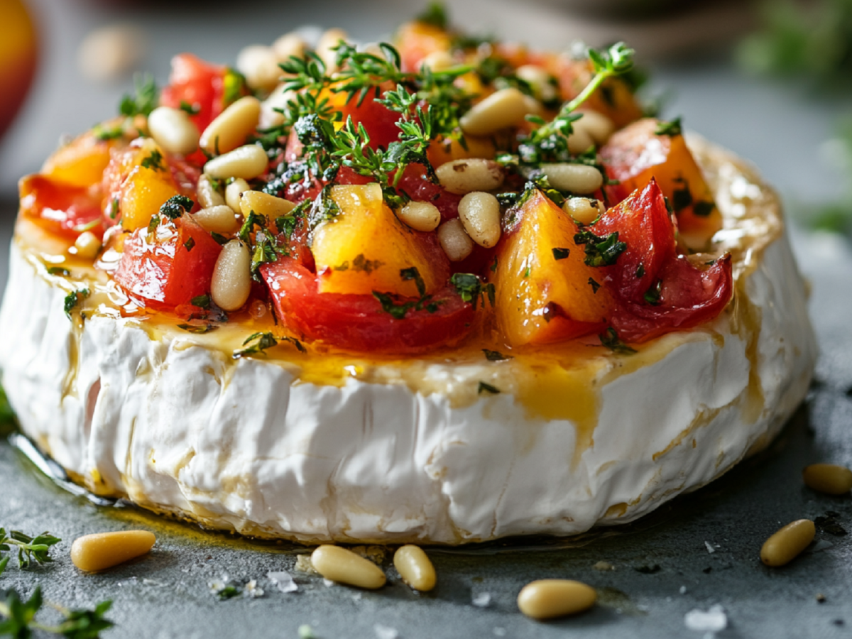 Ofen-Camembert mit Tomaten und Pfirsichen