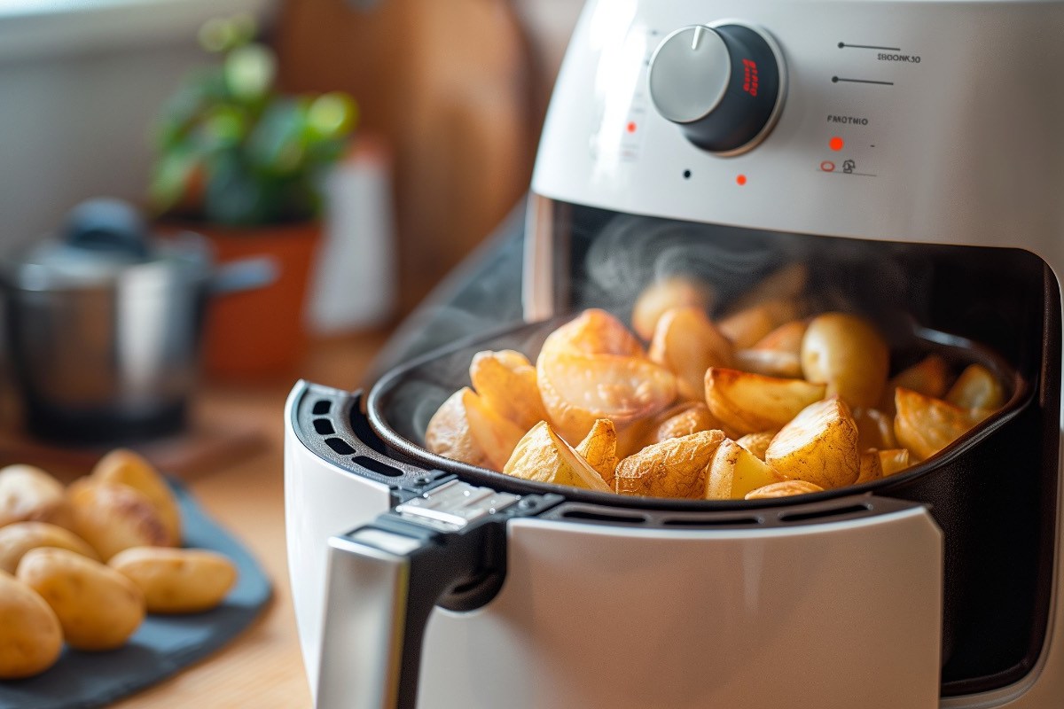 Kartoffeln in einer Heißluftfritteuse.