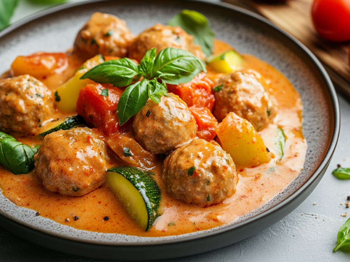 Teller mit Mediterrane Hackbällchen in Tomatensoße