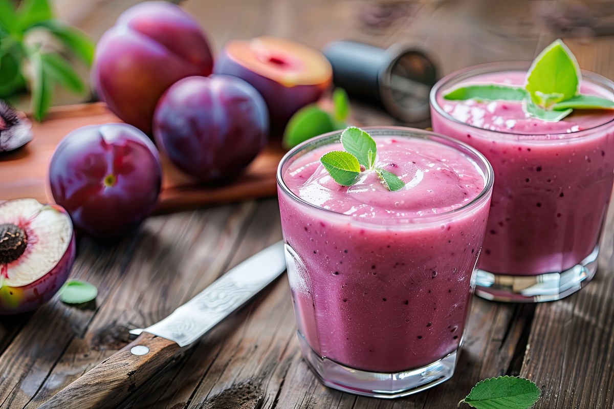 zwei Gläser Pflaumensmoothie