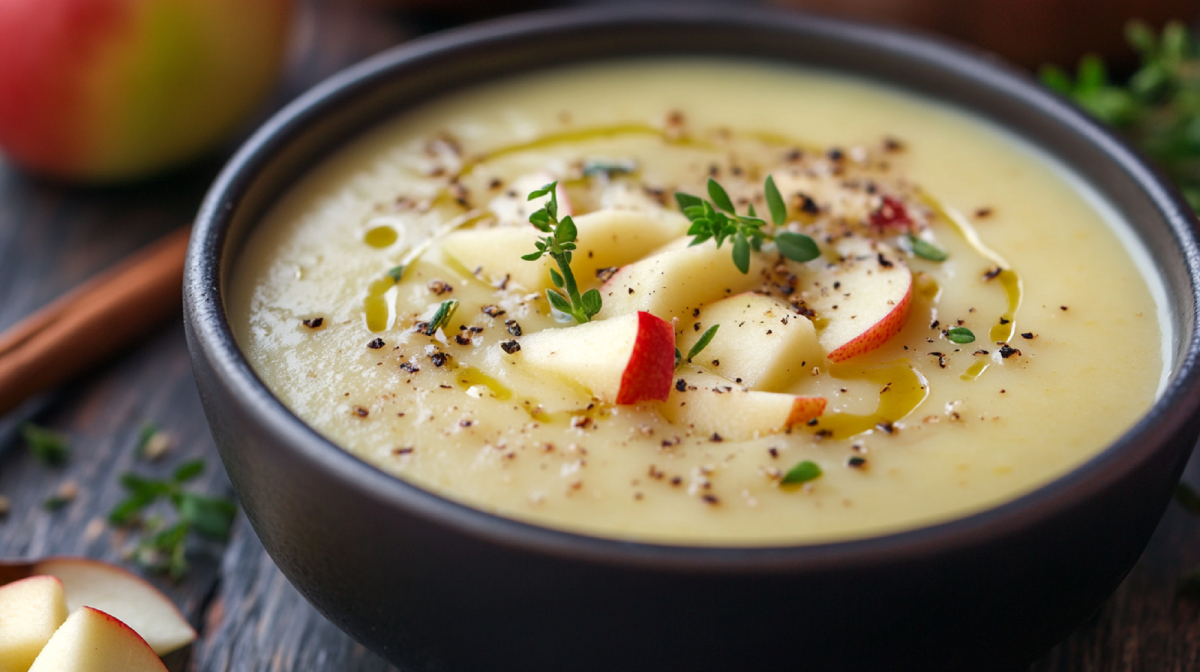 Schale mit Apfel-Sellerie-Suppe