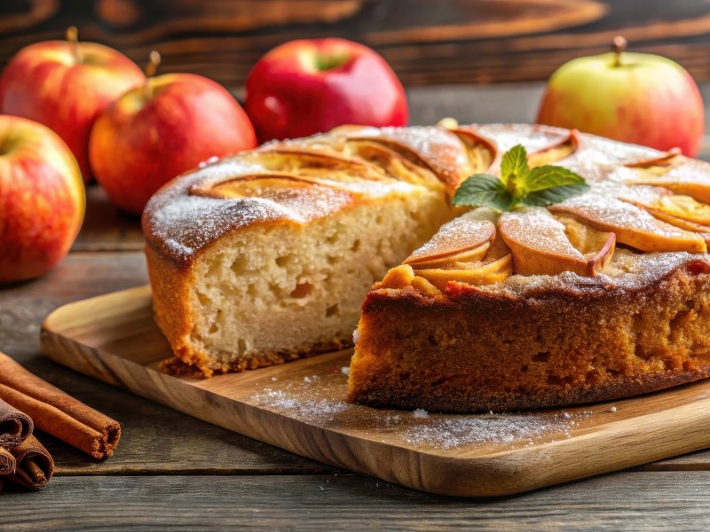 Apple-Sponge-Cake auf einem Schneidebrett