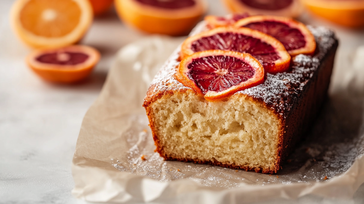 Blutorangen-Joghurt-Kuchen auf Backpapier