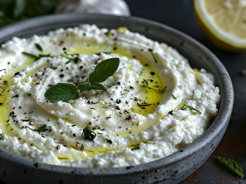 Schale mit Feta-Zitronen-Creme