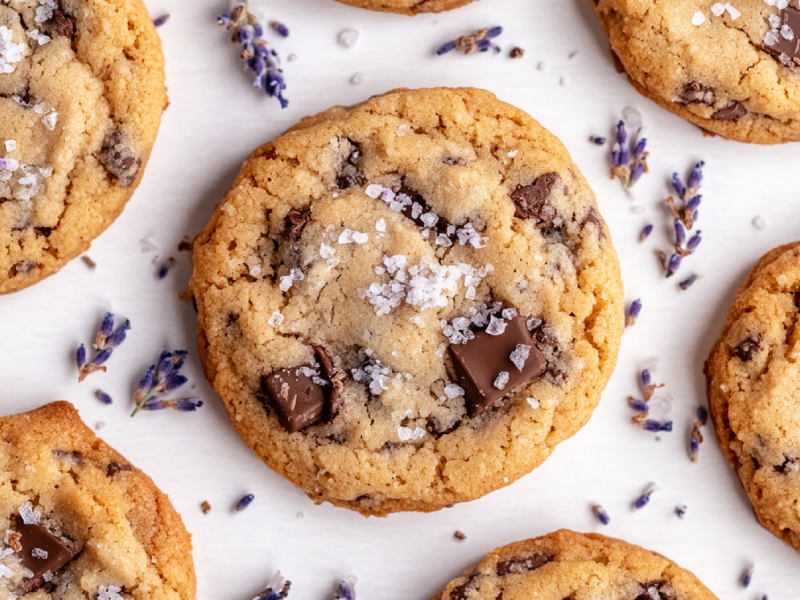 Mehrere Lavendel-Meersalz-Cookies auf einem Tisch