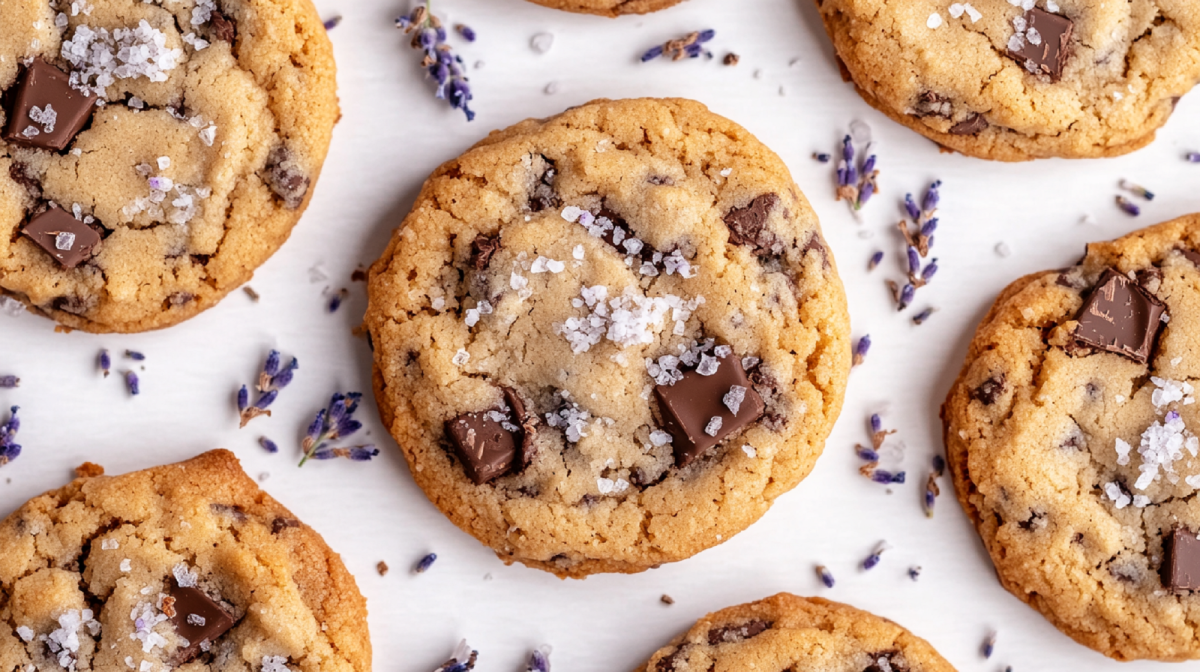 Mehrere Lavendel-Meersalz-Cookies auf einem Tisch