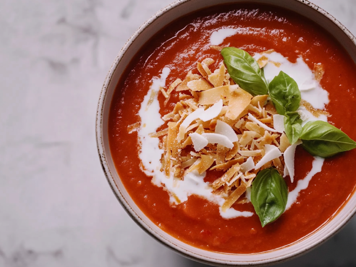 Schale mit Tomaten-Kokos-Suppe