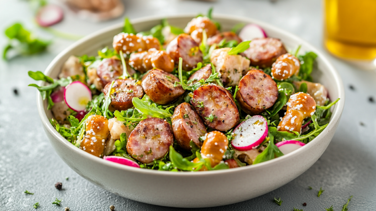 Schale mit WeiÃŸwurstsalat mit Bierdressing