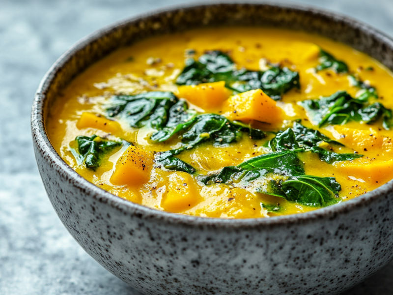 eine Schüssel Kürbis-Wirsing-Curry. Nahaufnahme.