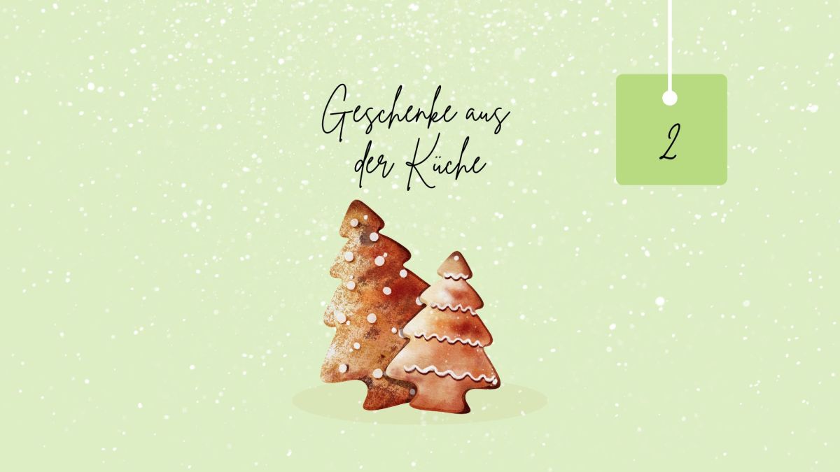 PlÃ¤tzchen verschenken: AdventskalendertÃ¼rchen mit PlÃ¤tzchen in Tannenbaumform.