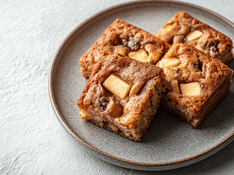 4 StÃ¼cke Apfel-Zimt-Kuchen auf einem Teller.