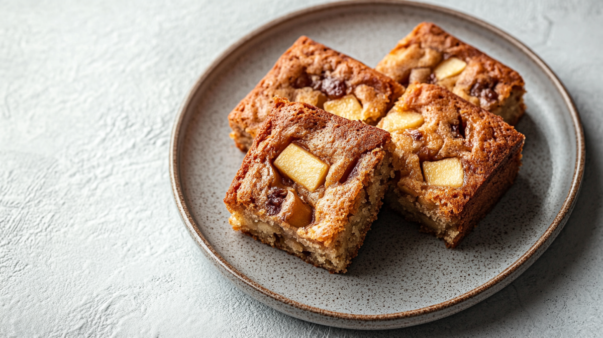 4 StÃ¼cke Apfel-Zimt-Kuchen auf einem Teller.