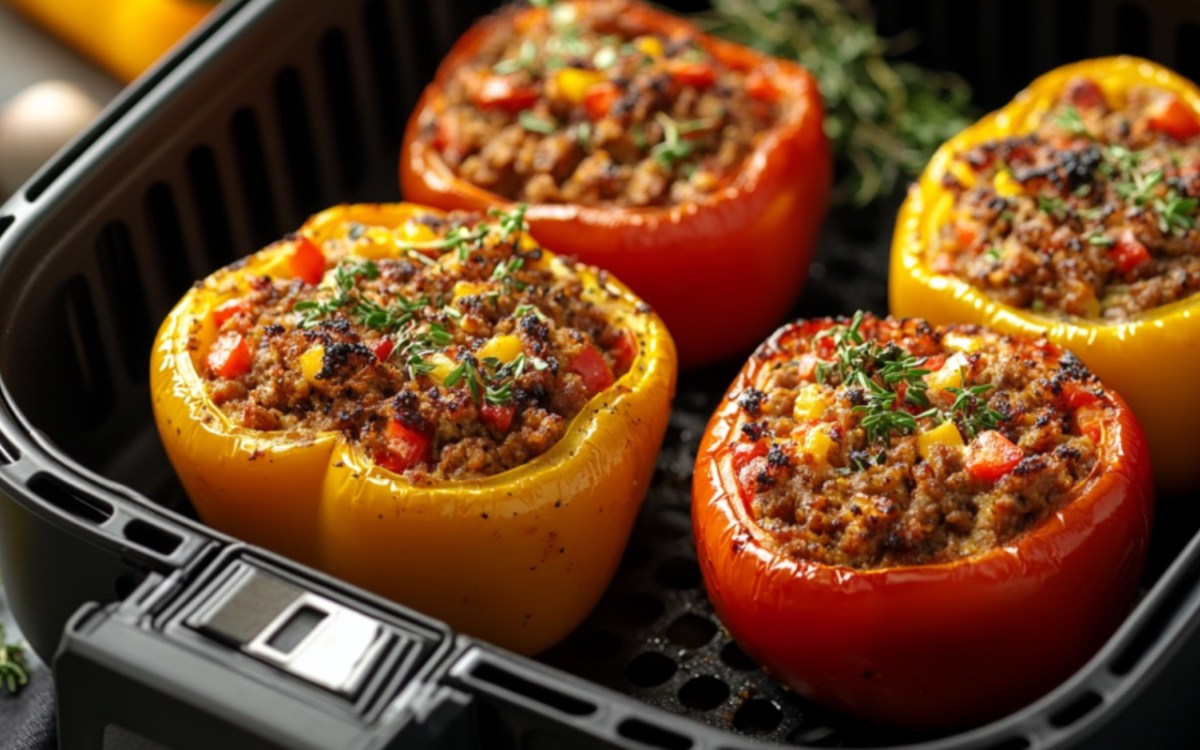 4 gefüllte Paprikas aus dem Airfryer.