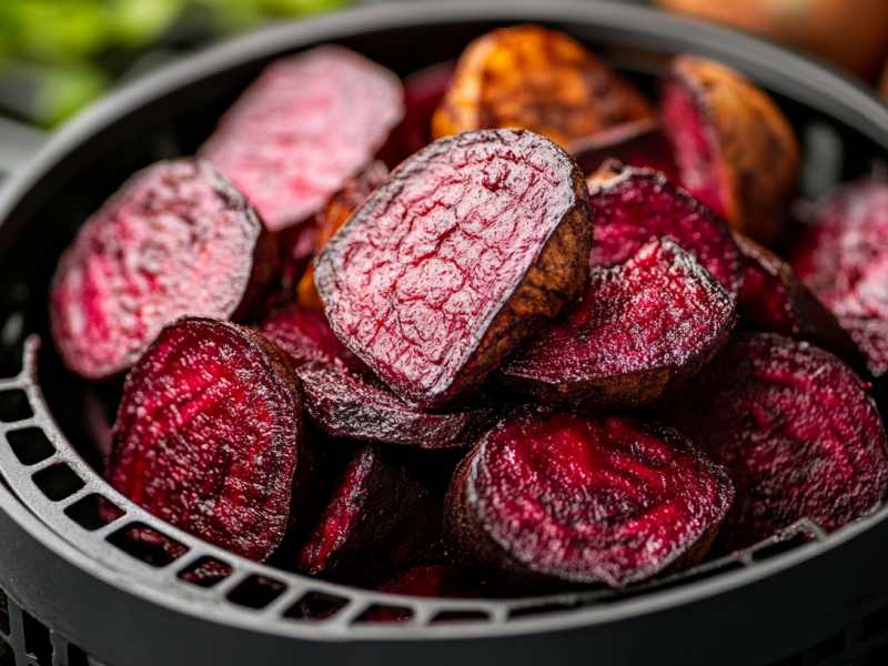 Ein Korb mit Rote Bete aus der HeiÃŸluftfritteuse.