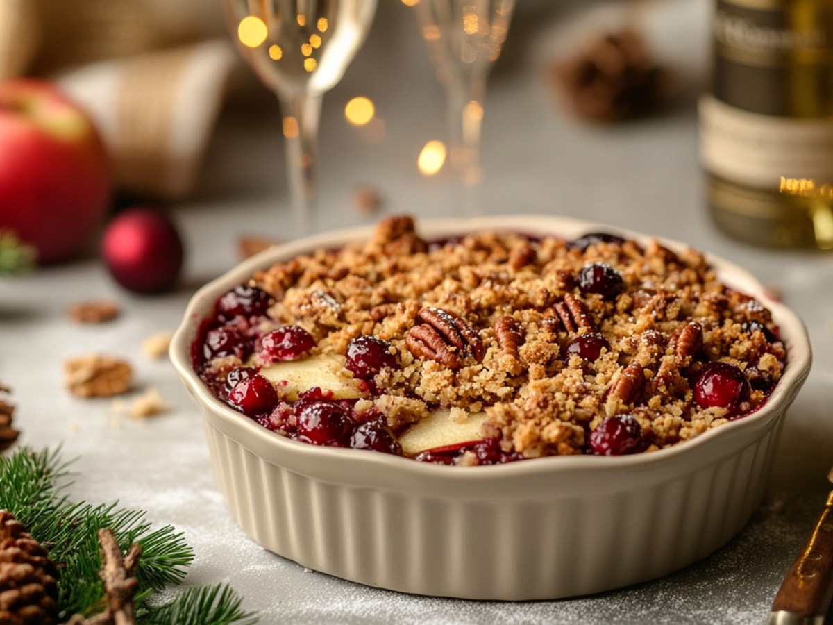 Auflaufform mit Apfel-Cranberry-Crumble