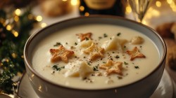 Schale mit Prosecco-Schaumsuppe mit Croûton-Sternen