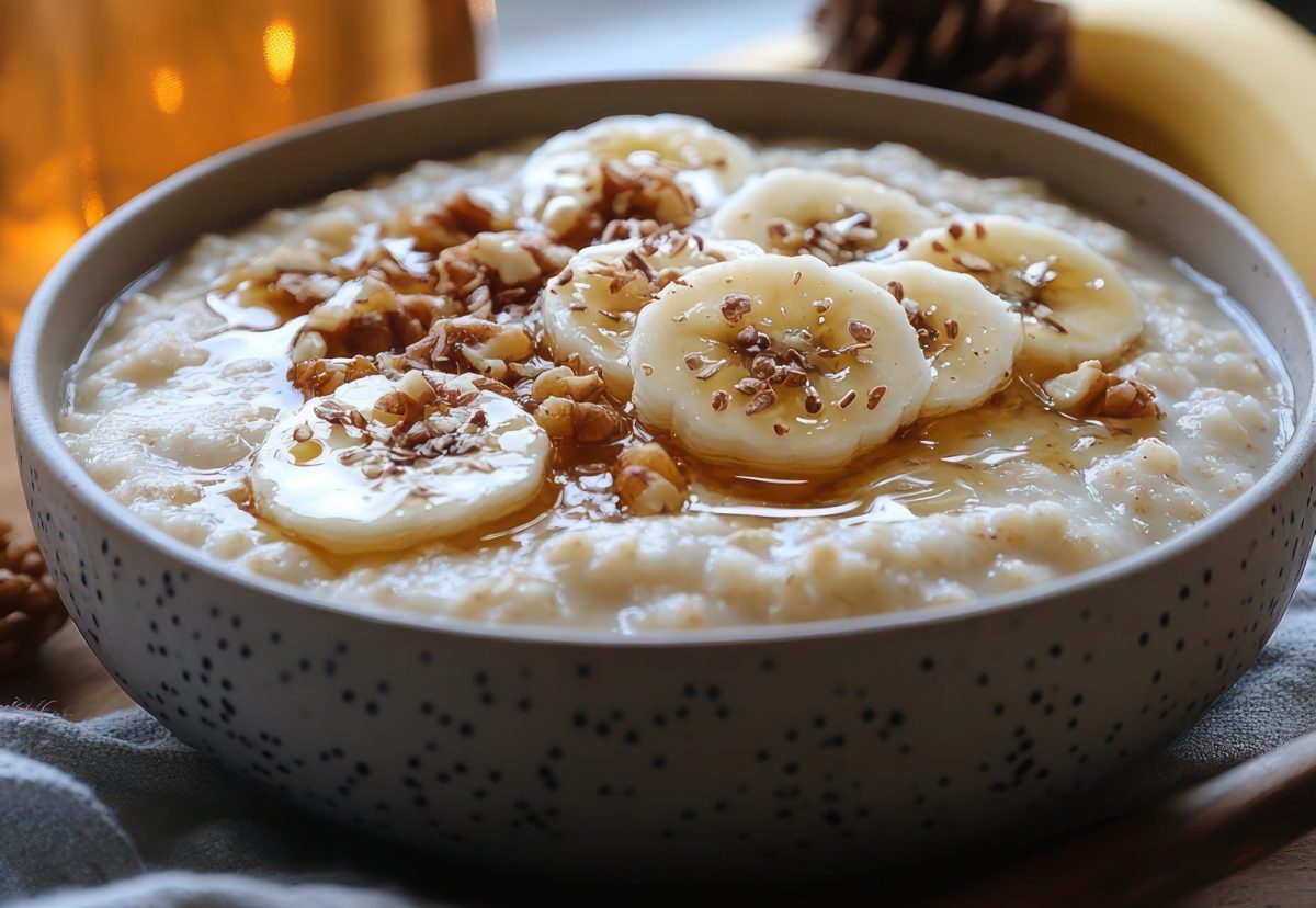 Schale mit Bananen-Porridge