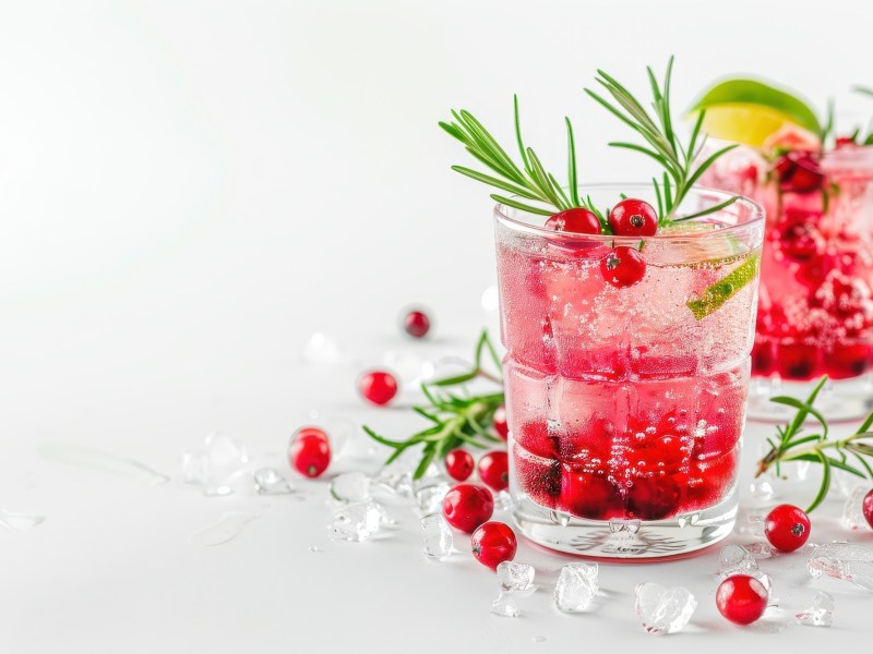 Zwei GlÃ¤ser Cranberry-Rosmarin-Mocktail