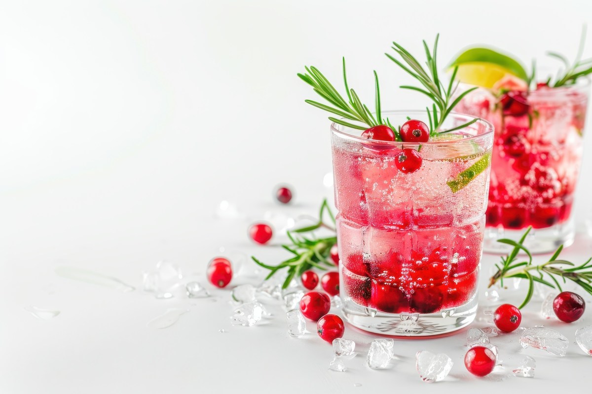 Zwei GlÃ¤ser Cranberry-Rosmarin-Mocktail