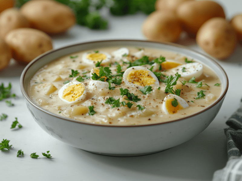 Hast du schon unsere Kartoffelsuppe mit Ei probiert?