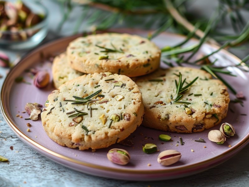 Teller mit Pistazien-Rosmarin-Shortbread