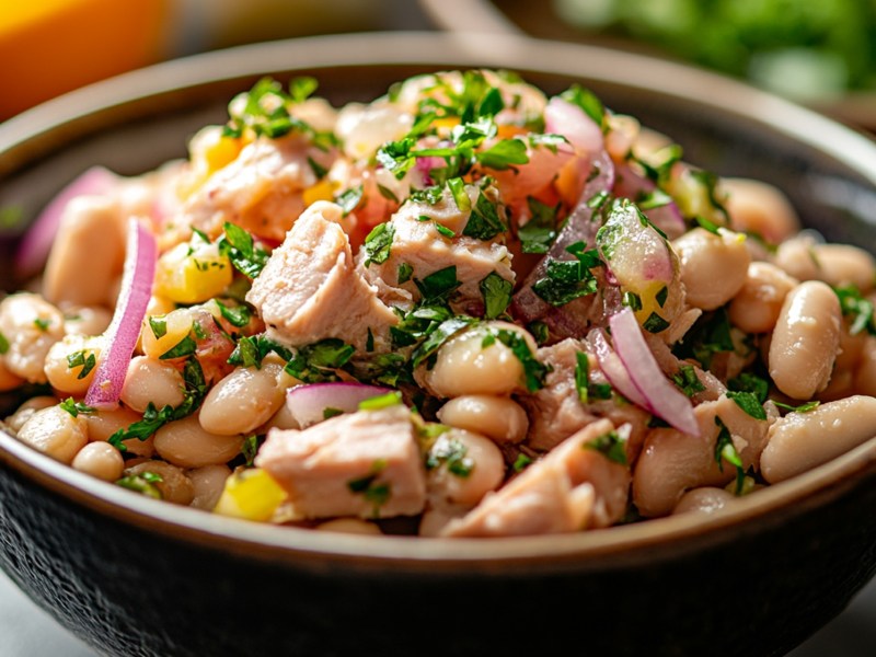 Schale mit weiÃŸe-Bohnen-Thunfisch-Salat