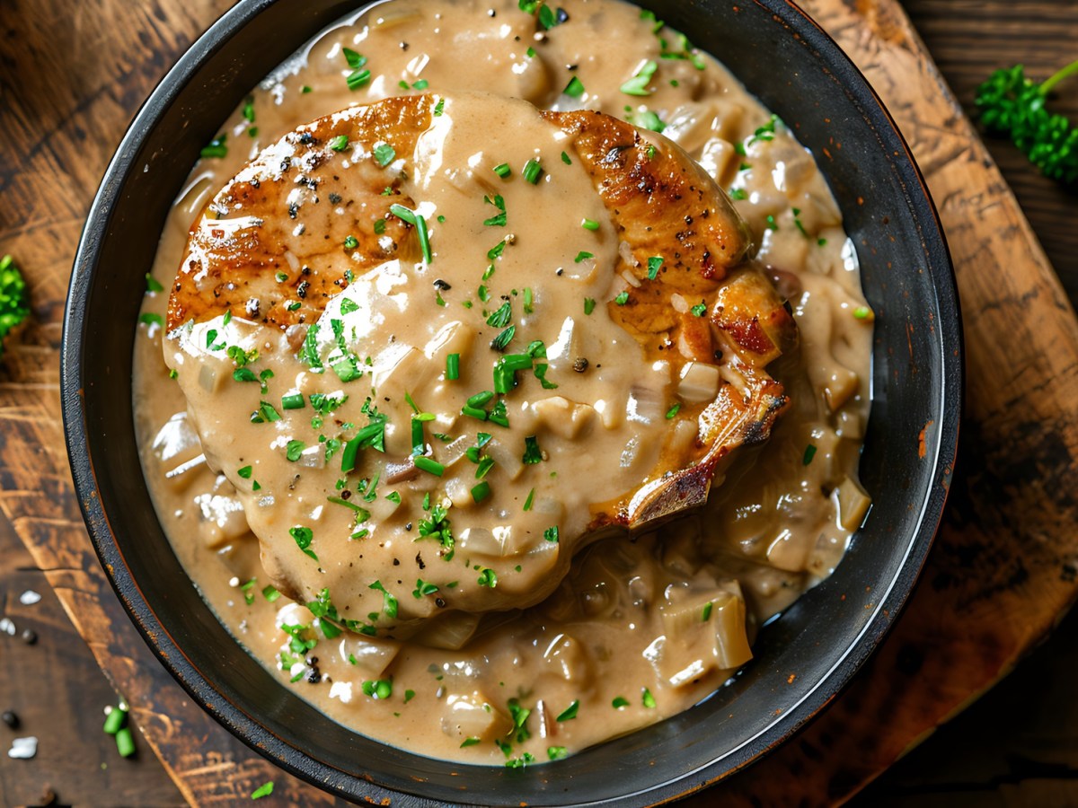 Pfanne mit Zwiebel-Sahne-Schnitzel