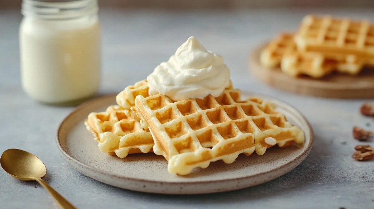 Teller mit Vanille-Joghurt-Waffeln