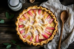Rhabarber-Grieß-Tarte auf einem Tisch
