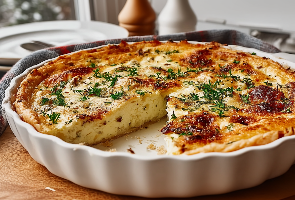 Weiße Spargel-Quiche aus Spargelresten in einer Quicheform.