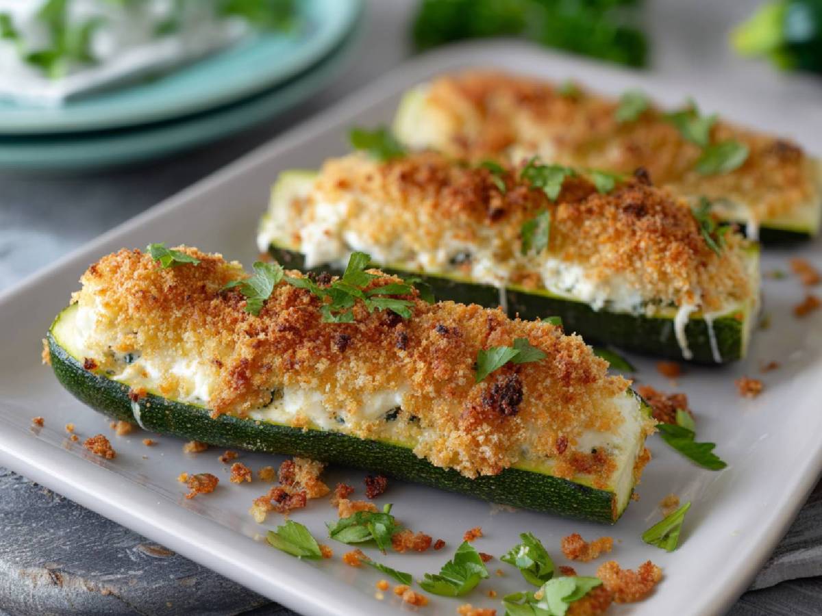 Lecker und einfach: gefüllte Zucchini mit Ziegenkäse und Pankohaube
