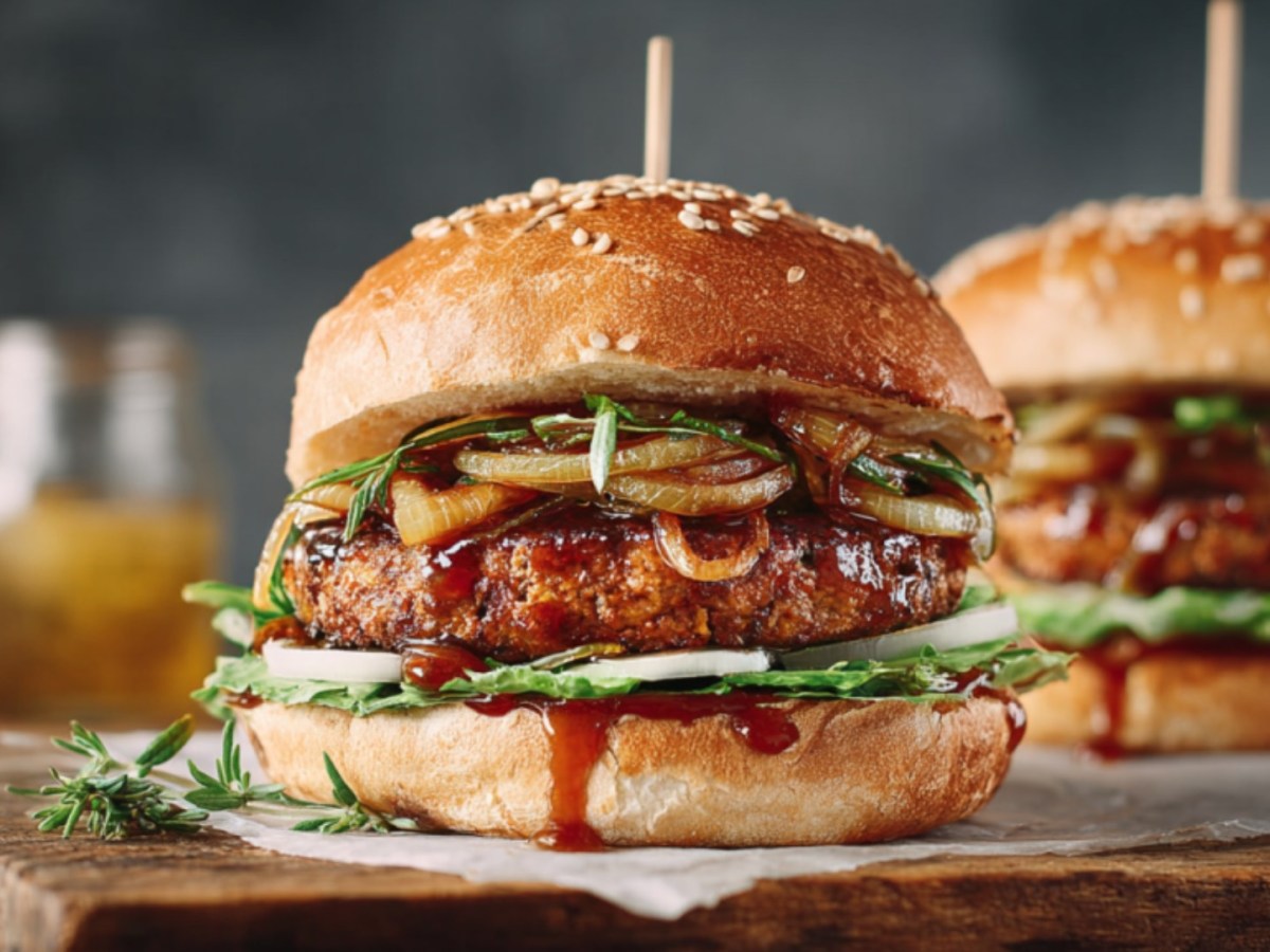 Einfach, herzhaft, vegetarisch: Haferflocken-Burger mit Zwiebelmarmelade