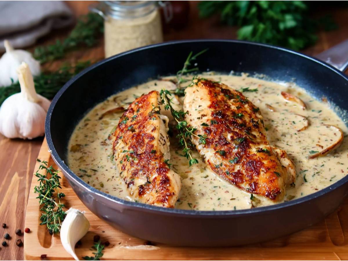 Mediterran genießen mit zarter Hähnchenbrust in Kräutersoße
